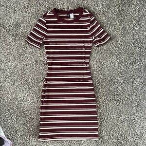 H&M Maroon and White Striped Mini Dress